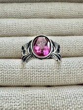 s925 Silver Natural Pink Topaz ring Size Adjustable Gift Vintage Style9mm 7mm