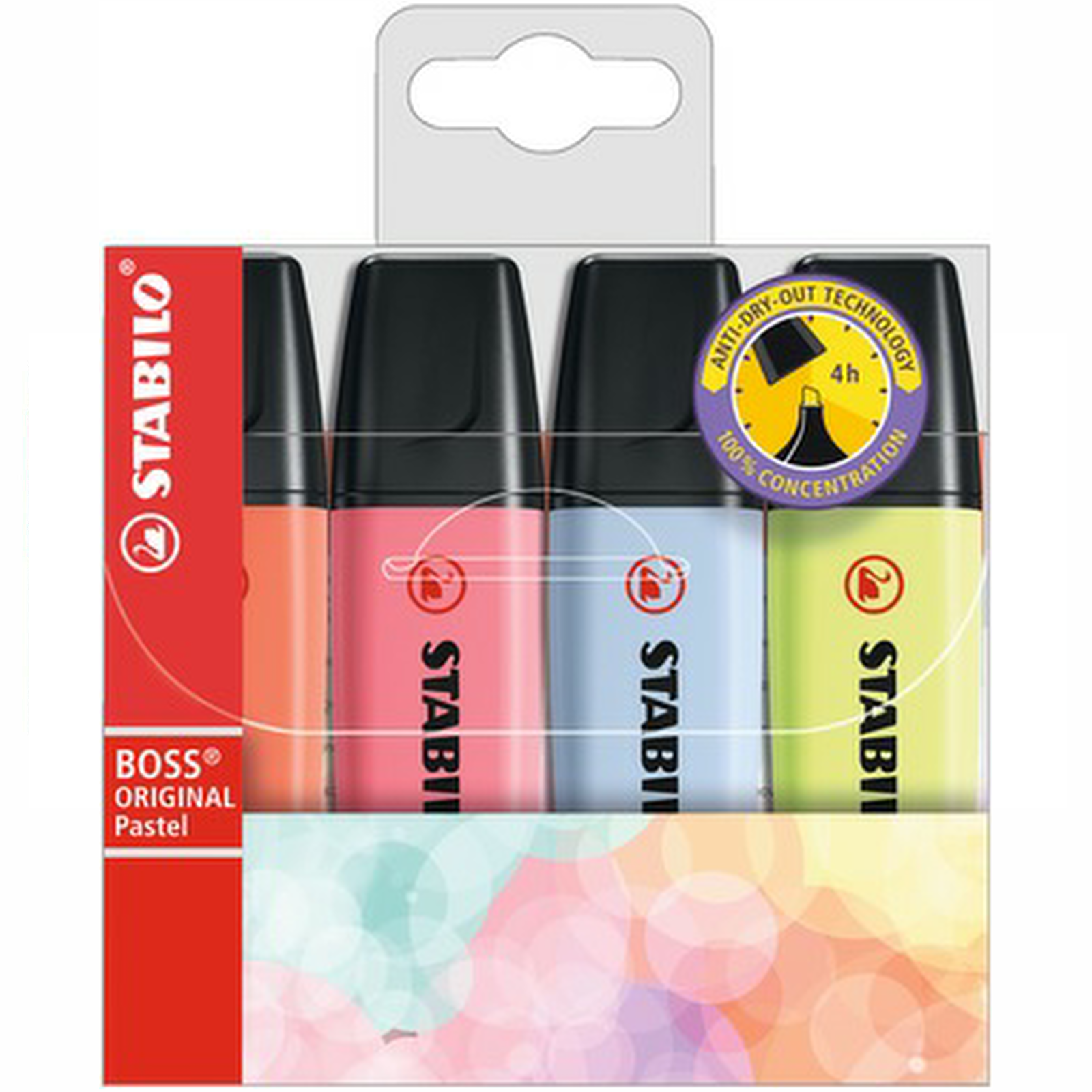 Highlighter - STABILO BOSS ORIGINAL Pastel - Wallet of 4 - Assorted Colours