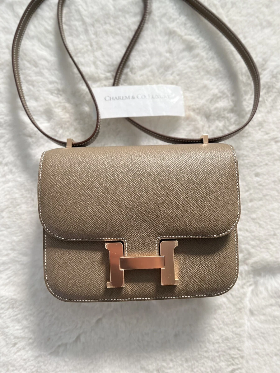 Hermes Constance mini Etoupe grey Epsom leather Rose gold hardware