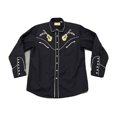 SCULLY Mens Rock&Roll Embroidered Rockabilly Guitars Cars Western Shirt Size L