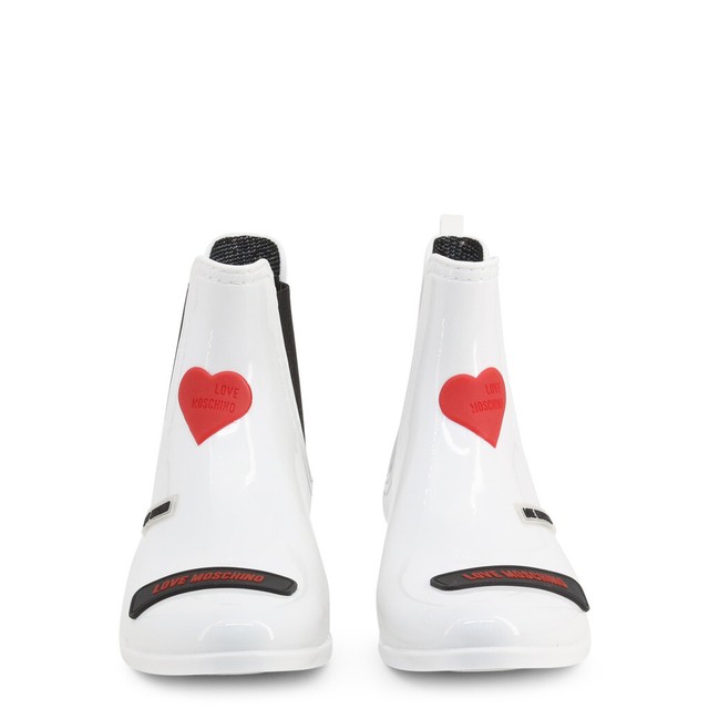 Love Moschino Rain Boots White Red Heart Tag Slipon Mid Calf EU36/US6
