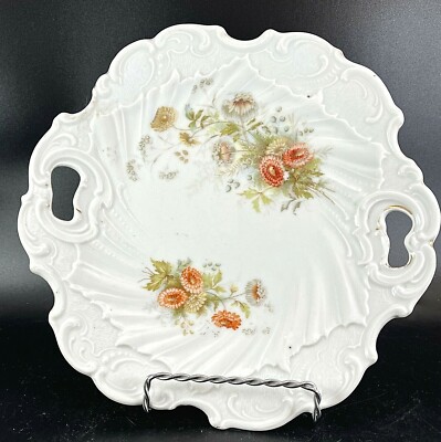 Austrian Bavaria German Porcelain Fall Floral Open Handled Cake Plate