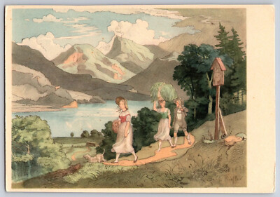 Postcard German Adrian Ludwig Richter Alpenlandschaft mit See Alpine Lands 183