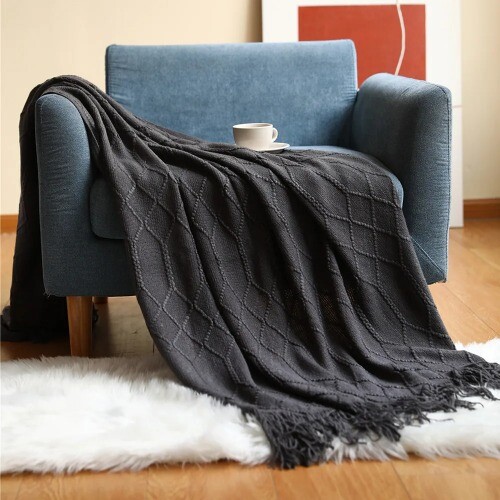 Green Oversized Throw Blanket Textured Solid Soft Sofa Couch Decor Knitted Cozy - Picture 29 of 50