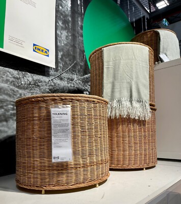 New IKEA TOLKNING Ottoman with Storage Handmade Rattan 905.126.66