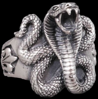 12g KING COBRA VIPER PREDATOR SNAKE 925 STERLING SOLID SILVER MENS WOMENS RING