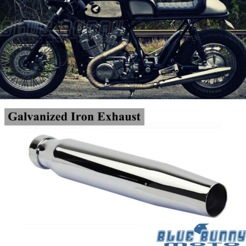 Chrome Taper Muffler Pipe Galvanized Iron Exhaust For Harley Bobber Cafe Racer - Picture 1 of 8