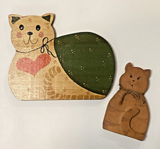 Cats Wall Hanging Wood Shelf Handmade Farmhouse Decor Crafts 80  s Vintage TWO