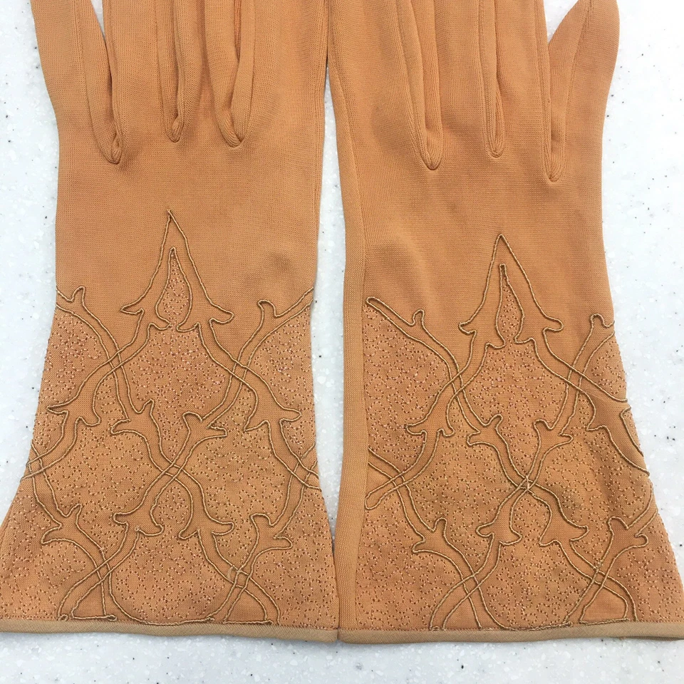 Vintage MCM Lady Dress Glove Wrist Evening Embroidered Orange Halloween Costume - Image 3 of 4