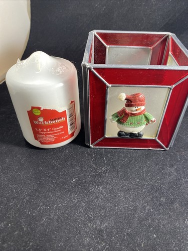 Weihnachtsmann Werkbank Buntglas Kerzenhalter kommt mit Pfefferminzkerze - Bild 4 von 6