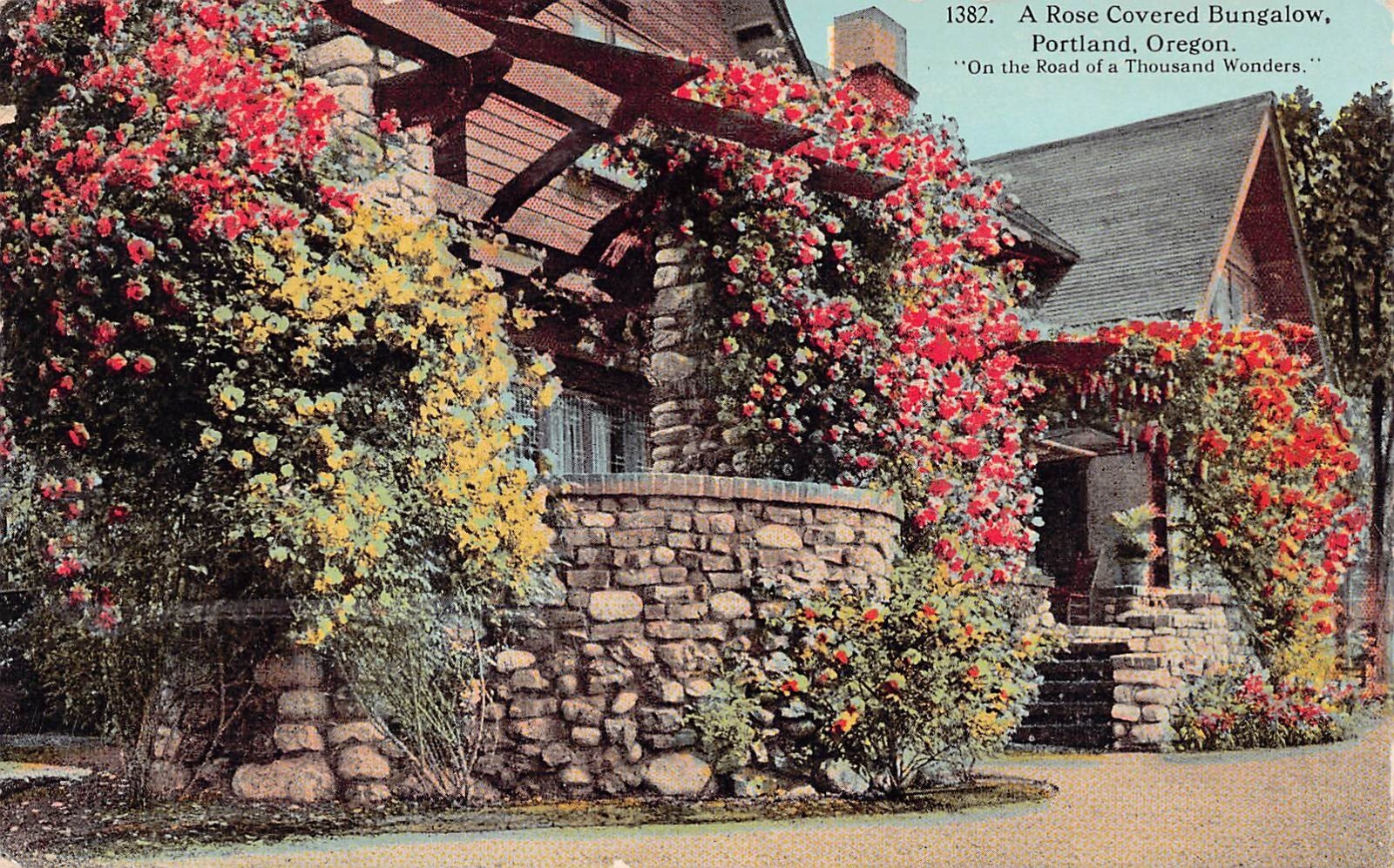 Portland OR Oregon Bungalow House Rose Botanical Garden Flowers Vtg Postcard C32