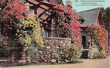 Portland OR Oregon Bungalow House Rose Botanical Garden Flowers Vtg Postcard C32