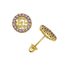 14k Yellow or White Gold Halo Round CZ Stud Earrings