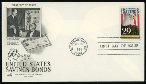 Franklin D Roosevelt Savings Bonds USA #2834 First Day Issue Cover 1991 FDC - Picture 2 of 2