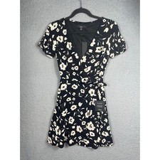 Lulus Womens Size S My Philosophy Black Floral Wrap Dress NWT