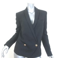 Balmain Double Breasted Blazer Jacket Black Stretch Wool Size 38