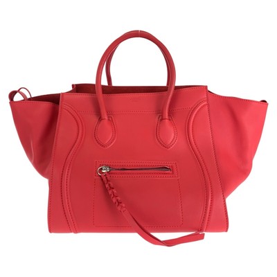 CELINE Luggage phantom Tote Bag handbag Red SilverHardware leather