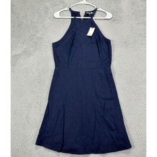 Gap Dress Womens 4T Tall Halter Navy Linen Cotton Embroidered Fit & Flare NEW