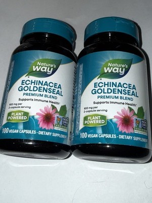2 Pack  Nature's Way Premium Blend ECHINACEA GOLDENSEAL 100 Caps Each BB 04/2029