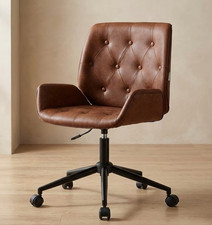 Vintage Swivel Brown Leather Office Desk Chair Home