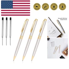 Stylish Gold Ballpoint Pens - Twist Retractable, Leak-Proof (3 Pens & Refills)