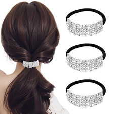 3Pcs Fashion Elastic Scrunchies Rhinestone Hair Ties Ponytail Holder Headband Ha