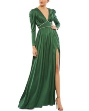 Mac Duggal Satin Puff Shoulder Rhinestone-Encrusted Gown Women's Green 24