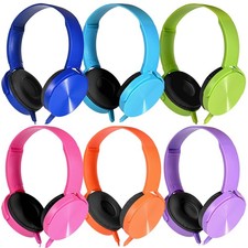6 Pack Kids Headphones Bulk Wired Computer Headset Durable Earphones Mixed