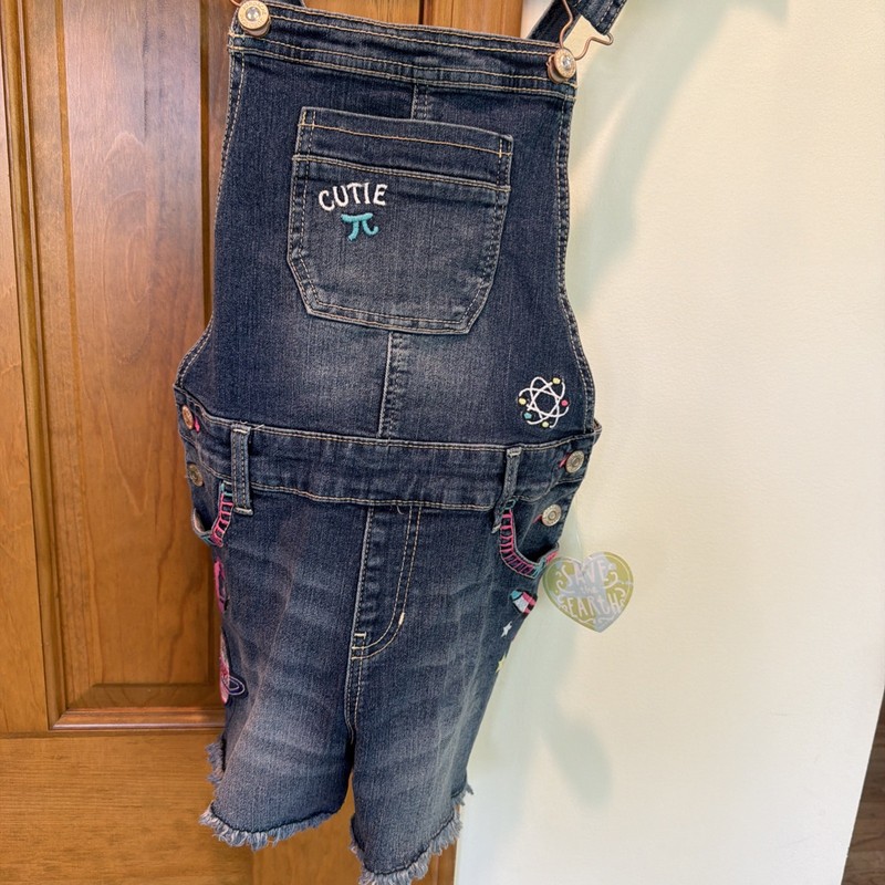 Jordache Girl Size Large (10-12) Denim Shorts Coveralls Blue with Sewn Emblems