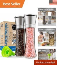 Elegant Stainless Steel Glass Salt and Pepper Grinder Set - Adjustable, 6oz