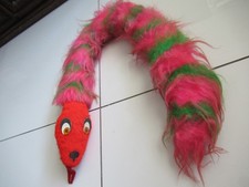 70s Large 32" RED PINK GREEN SNAKE Plush Stuffed Animal Toy Hairy brushable RARE