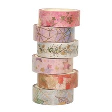 6 rollos de cinta para manualidades de flores cinta de washis de lámina dorada cinta decorativa para revistas
