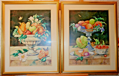 1990er VINTAGE PAAR Lithographien YURIKO TAKATA ''Die vier Jahreszeiten'' Winter & Sommer