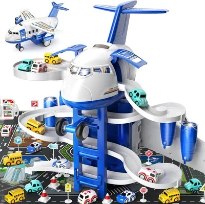DYZI Temi Kids Aeroplane Toys Race Track Playset with Cars and Playmat