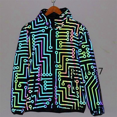 Colorful Reflective Circuit Pattern Jacket Rainbow Color Men Jacket Top + Pants 
