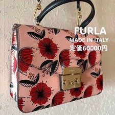 FURLA Metropolis Shoulder Bag Handbag Leather Pink Red Gold Handware from Japan