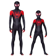 Into the Spider Verse Miles Morales Spiderman Jumpsuit Kids Costume Cosplay NEW