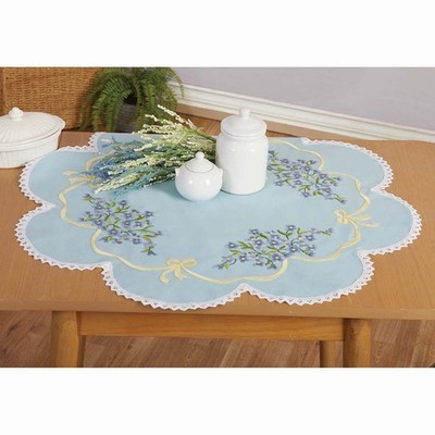 Herrschners  Pocket Full of Pansies Shaped Table Topper Stamped Embroidery Kit