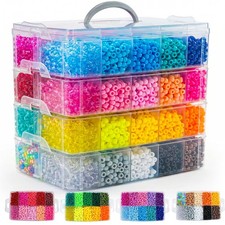 12000Pcs Pony Beads Kit, 40 Colors Rainbow Rave Kandi Beads for Bracelets Fri...
