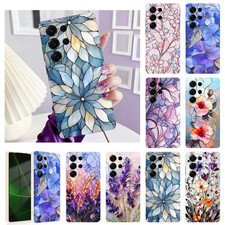 For Samsung S26 S25 S24 S23 Pretty Stained Glass Flowers Pattern Case TPU Cover