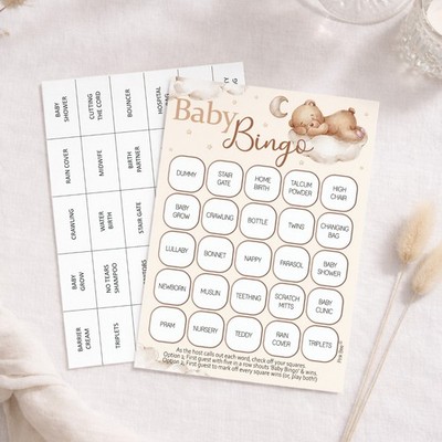 BABY SHOWER BINGO - TEDDY THEMA, UNISEX, NEUTRAL, BÄR, TIER