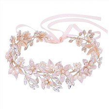 Wedding Headband Bridal Headpiece Flower Design With Genuine Rose Gold