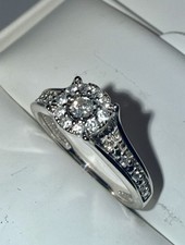 ESTATE Solid 10K White Gold Round-Cut Natural Diamond Cluster Ring Size 6.75