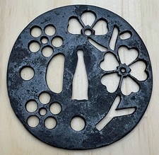 A1800 Japanese Sword Guide Tsuba for Katana Openwork Iron From Japan