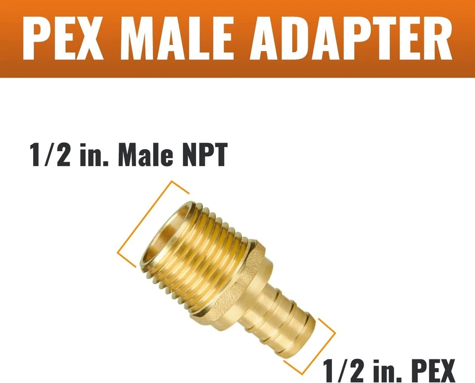 25-Pack 1/2" NPT to 1/2" PEX Male Adapter, Lead-Free Brass - Image 4 of 4