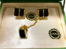 Onyx Cufflinks Tie Pin 3 Piece Set Luxury Thanksgiving Pre-Owned No Box K