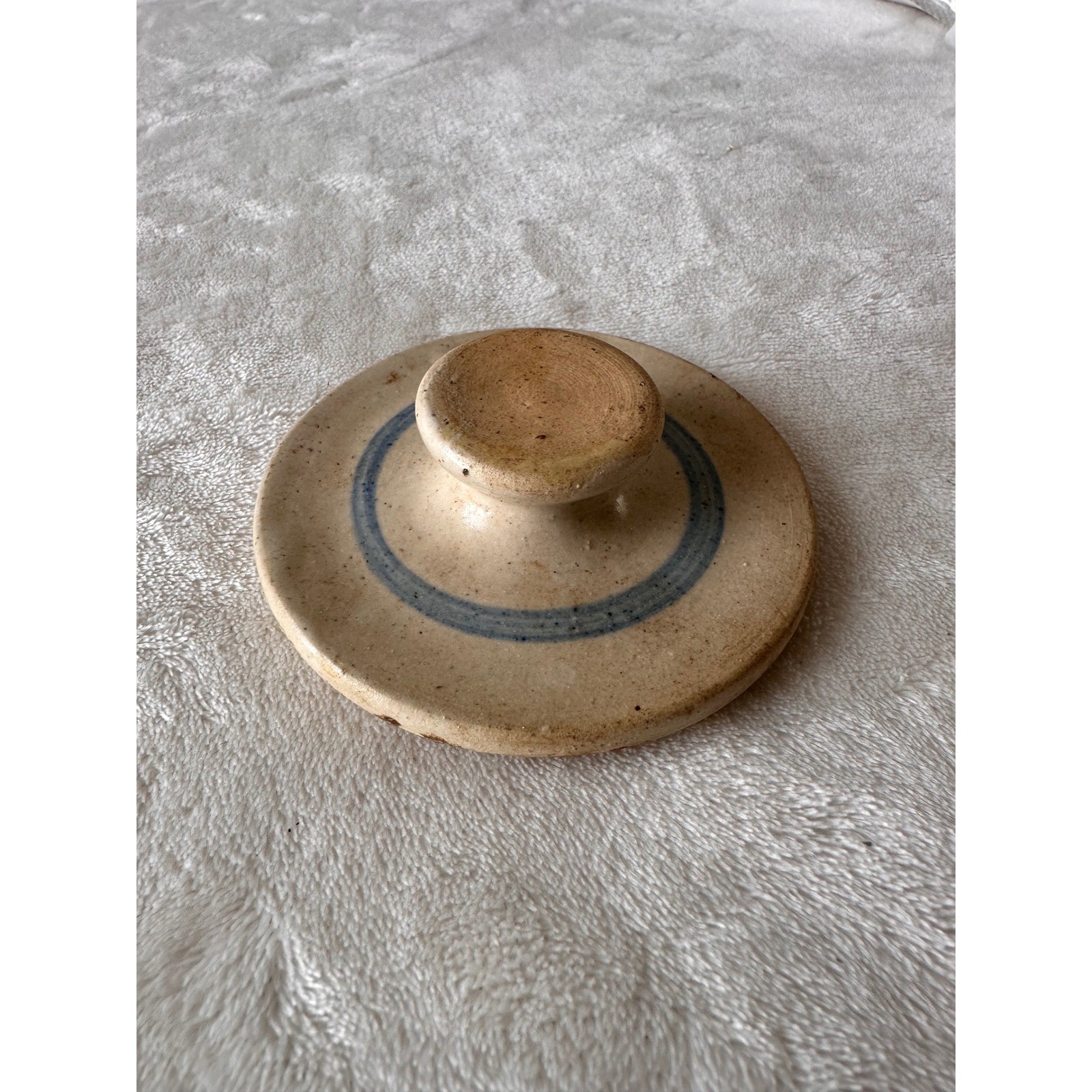Vintage Salt Glazed Stoneware Crock Lid Blue Cobalt Ring Replacement Pottery
