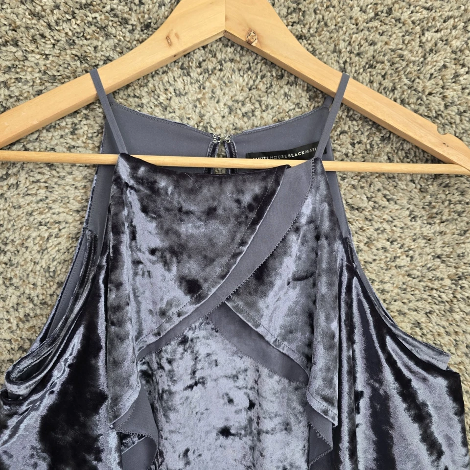 Blusa de terciopelo aplastado halter azul pequeña del mercado negro de la Casa Blanca para mujer Foto 4 de 4