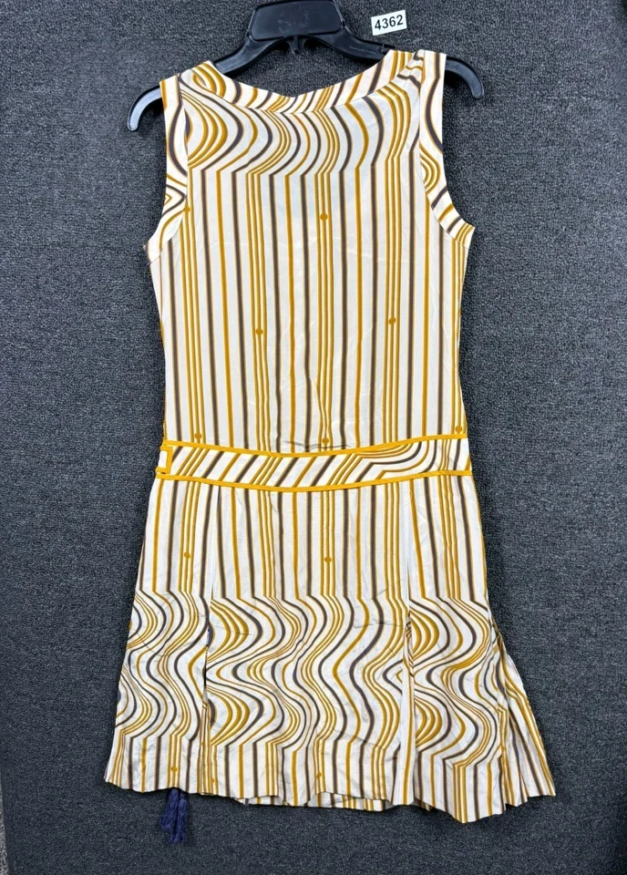 Tory Burch Adora Shore Khaki Stripes Silk Dress Womens Size 2 Multicolor - Image 2 of 4
