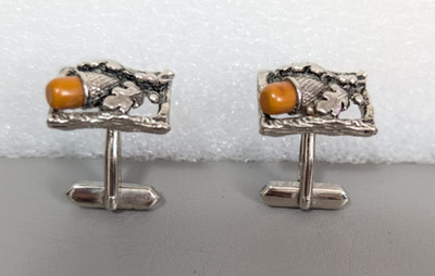 Manschettenknöpfe in Eichelform Eichenlaub Eichel Metall Jagdschmuck Vintage